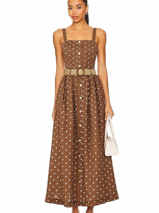 REVOLVE Dresses & Skirts - REVOLVE Brown Polka Dot Button-Front Midi Dress